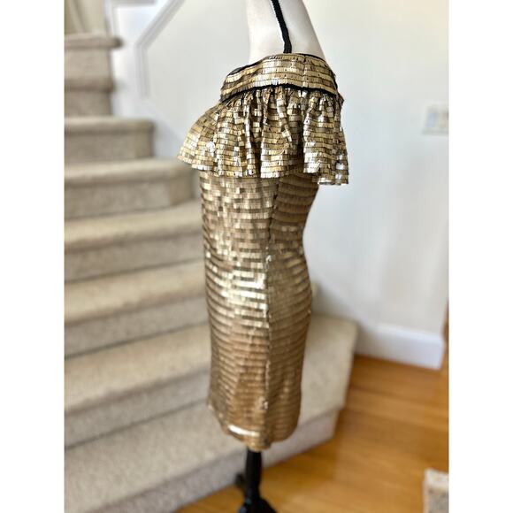 NWT SHO Tadashi Shoji Liquid Gold Sequin Off the Shoulder Mini Dress - Picture 4 of 12